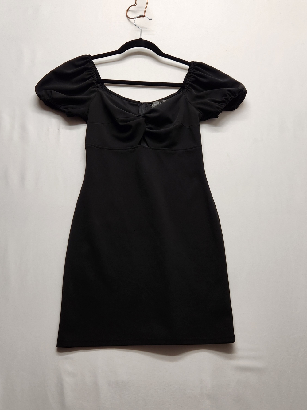 ⭐️Crystal Doll Black Milkmaid Mini Dress Puff Sleeve Ruched Bust Cutout Sm Y2K